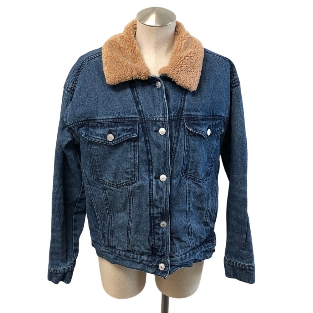 Pilcro Denim Sherpa Jacket Womens Medium Anthropologie Blue Lined Trucker